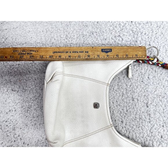 Brighton Purse Womens White Pebbled Leather Rainbow Braided Shoulder Boho Bag - Picture 7 of 14